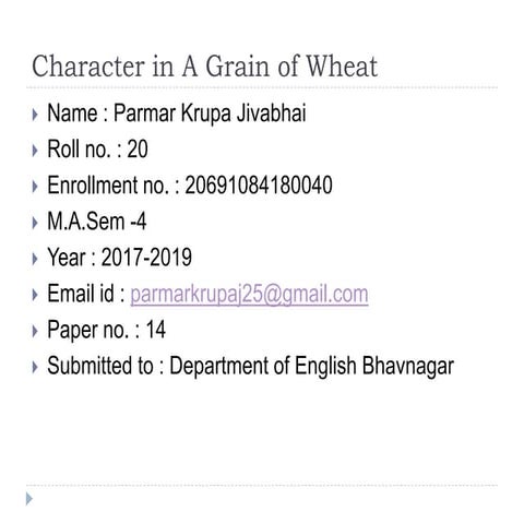 Character in A Grain of Wheat