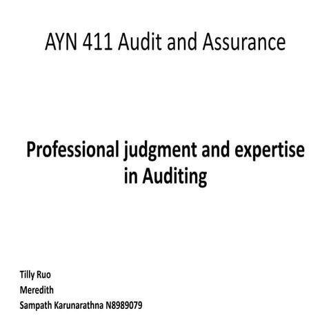Professional Judgment and expertise in Auditing