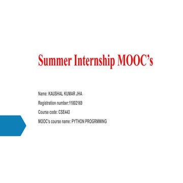 Summer Training Project On Python Programming | PPT