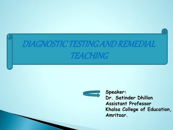Educational Diagnosis - Diagnostic Test and Remedial Instruction | PPT
