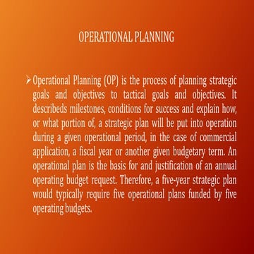 Operation planning in operational management