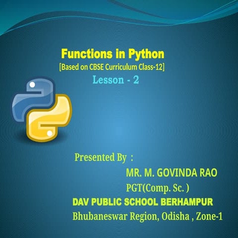 Understanding Python Programming Language -Functions | PPTX