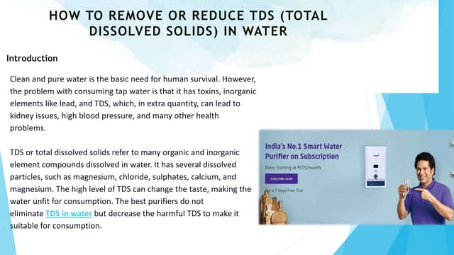 How to Remove or Reduce TDS (Total Dissolved Solids) in Water | PPTX