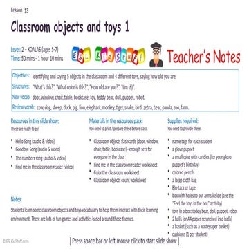 ESLKids Stuff Classroom objetcs and toys 1