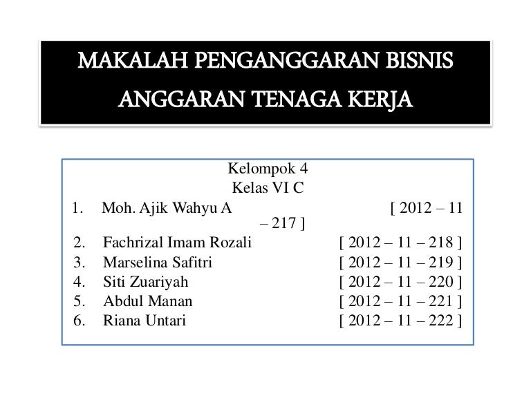 Ppt Penganggaran Bisnis Anggaran Tenaga Kerja