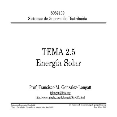 Capitulo 2.5: Sistemas Fotovoltaicos, Sistemas de Generacion Distribuida