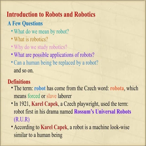 ppt1.ppt on robotics functionality, types and application