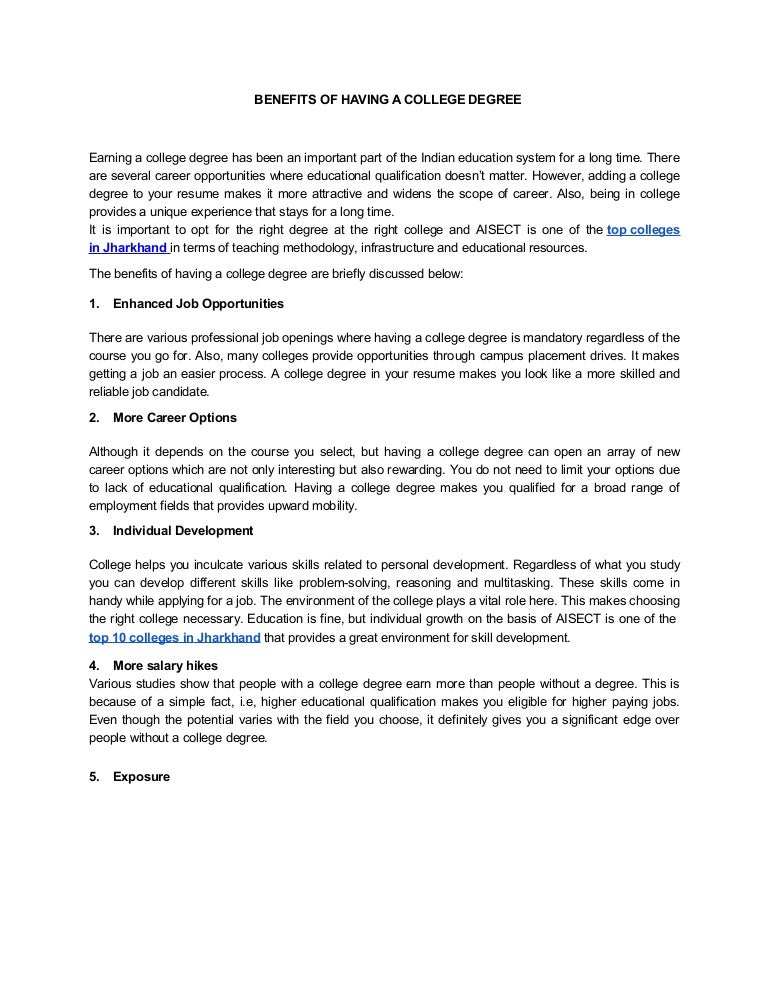 BENEFITS OF HAVING A COLLEGE DEGREE