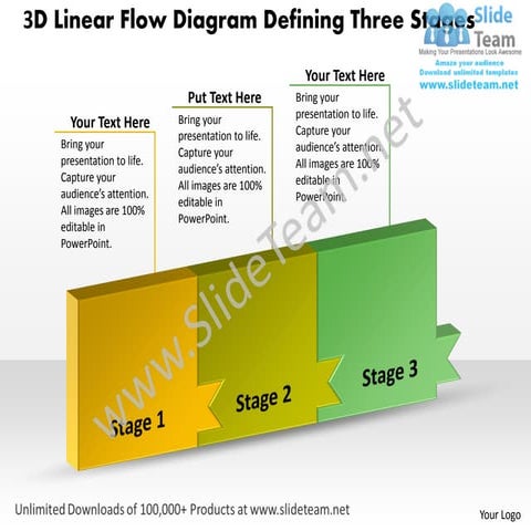 Ppt 3d linear flow diagram defining three state business power point templates