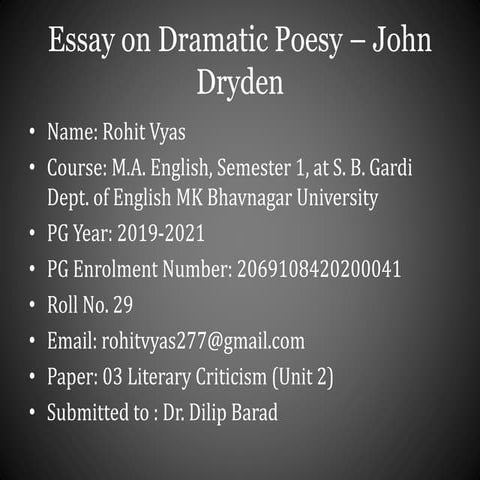 Literary Criticism - Essay on Dramatic Poesy