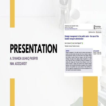 Strategic Management in The Public Sector - The Case of The Swedish ...