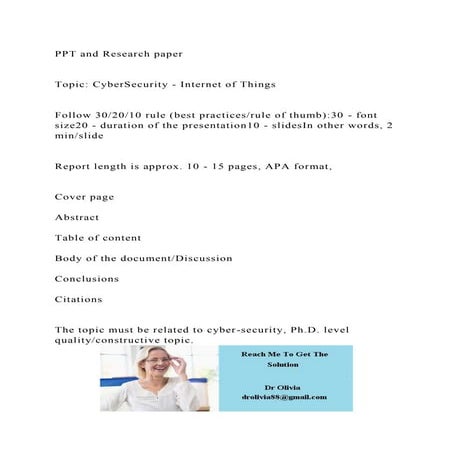 PPT and Research paperTopic CyberSecurity - Internet of Thing | DOCX