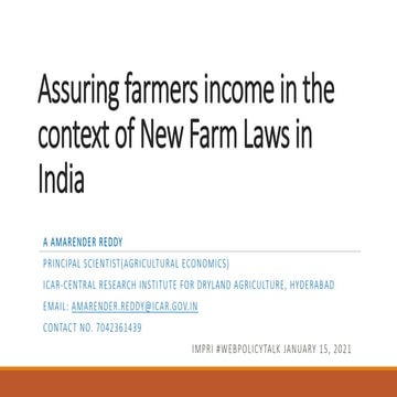 Assuring farmers income in the context of New Farm Laws in India