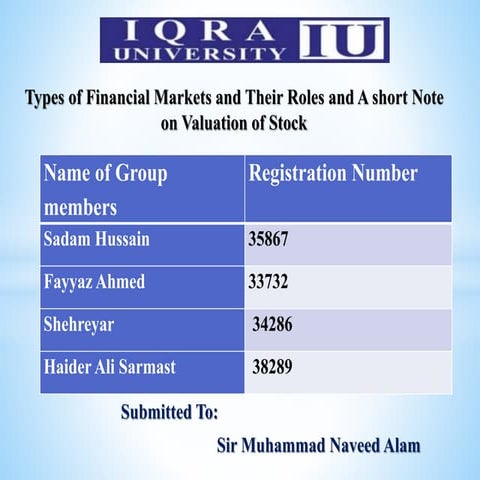 Types of financial markets and Their Roles & Valuation of Stock