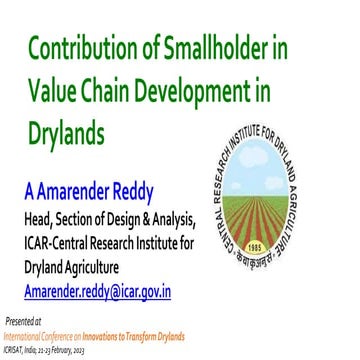 Contribution of Smallholder in Value Chain Development in Drylands