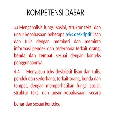 PPT descriptive text material for SMK class X