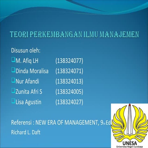 teori perkembangan managemen