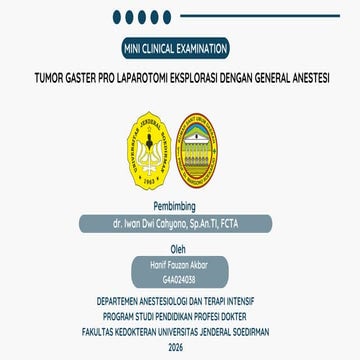 Comprehensive Clinical Case Study: Tumor Gaster and Anesthesia ...