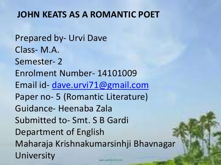 John Keats As A Romantic Poet