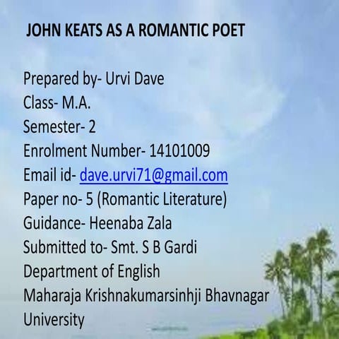 John Keats as a romantic poet
