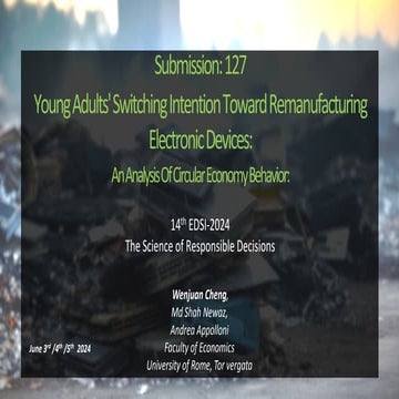 Presentation slide of young adults switiching intention toward remanufacturing electronic device