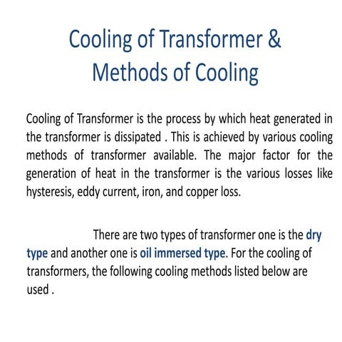 Method of cooling transformer by Aditya bindal