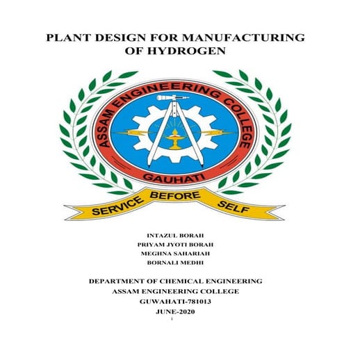 PLANT DESIGN FOR MANUFACTURING OF HYDROGEN BY STEAM METHANE REFORMING ...