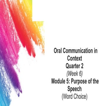 Oral Communication in Context - Quarter 2 Purpose off the Speech