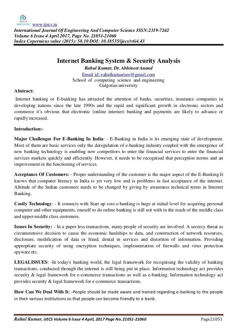 INTERNET BANKING & SECURITY ANALYSIS