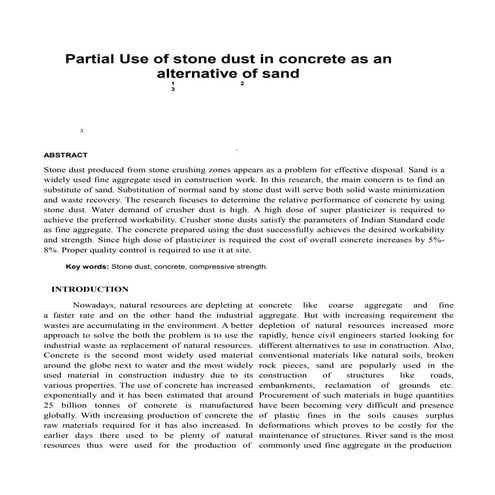 Partial Use of stone dust in concrete as an alternative of sand