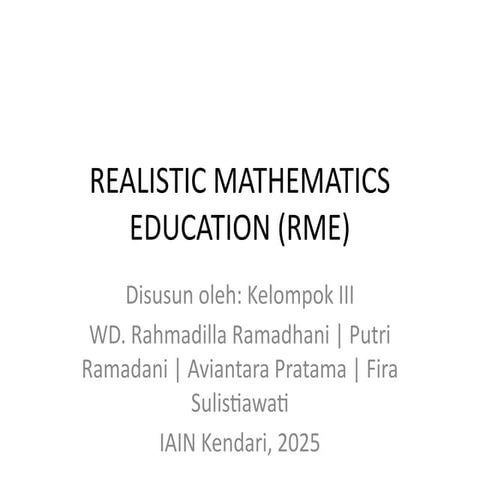Enhancing Mathematics Learning Through Realistic Mathematics Education ...