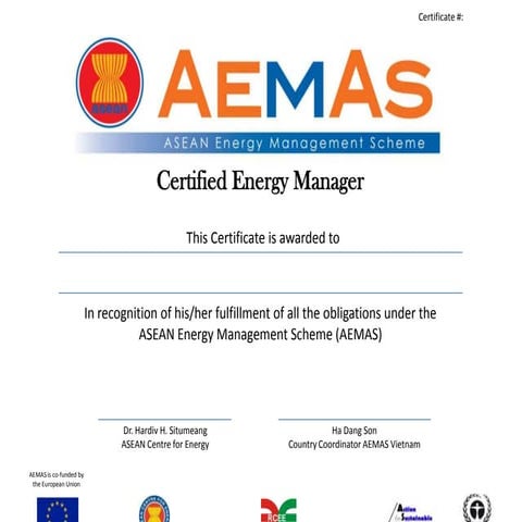 CHỨNG CHỈ CÁN BỘ QUẢN LÝ NĂNG LƯỢNG AEMAS