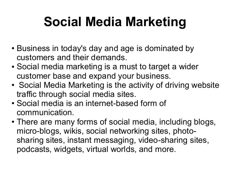 Introduction to Social Media Marketing What is social media marketi…