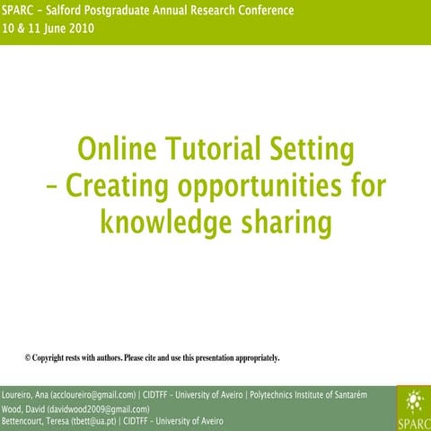Online Tutorial Setting – Creating opportunities for knowledge sharing 