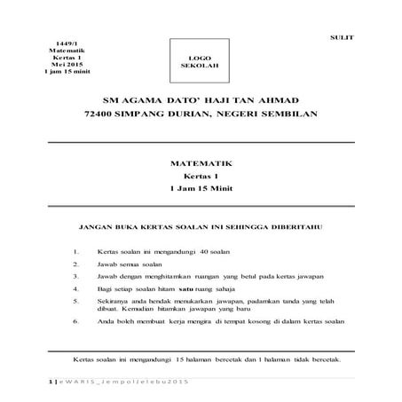 100 soalan Matematik Ting2 | PDF
