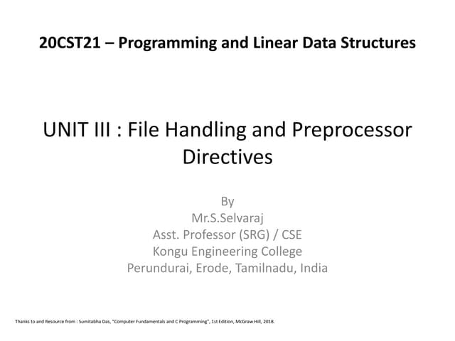 File Handling and Preprocessor Directives