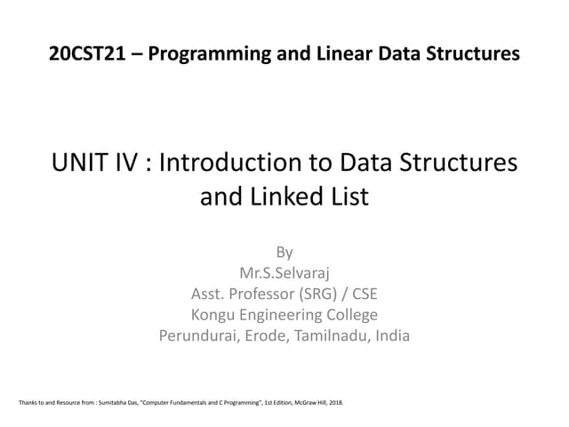 Introduction to Data Structures and Linked List