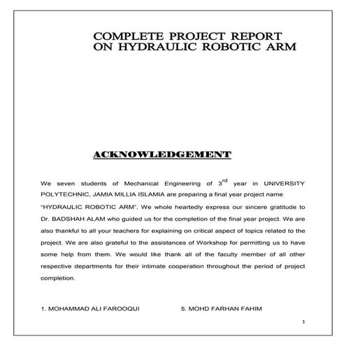 PROJECT REPORT ON HYDRAULIC ROBOTIC ARM
