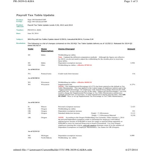 Sage 100 ERP Tax Table Updates - Q3 2014