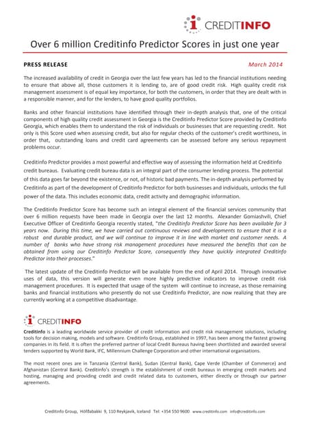 CIP scores March 2014 - Creditinfo Georgia 