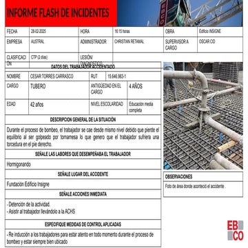 Safety Incident Report: Worker Injury During Concrete Pumping at ...
