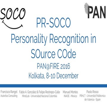 PR-SOCO Personality Recognition in SOurce COde (PAN@FIRE 2016)