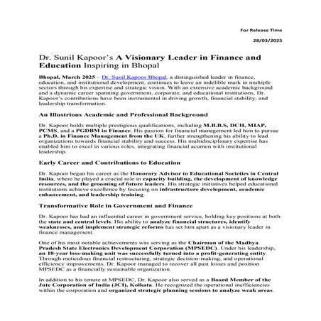 Dr Sunil Kapoor Bhopal - Chairman of the RKDF University | PDF