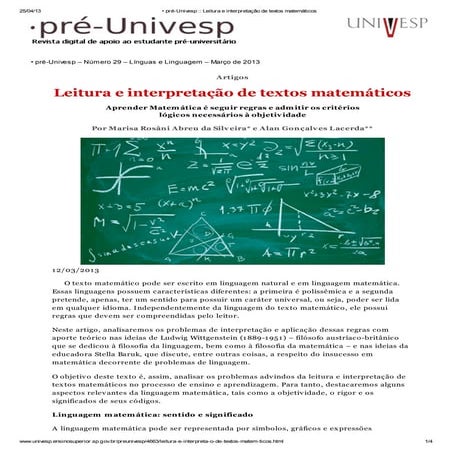 Pré univesp - leitura e interpretação de textos matemáticos | PDF