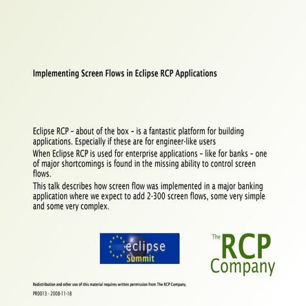 Eclipse Summit Europe '08 - Implementing Screen Flows in Eclipse RCP Applicat...