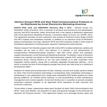 Identive Group | Press Release | Identive Group's RFID and Near Field Communi...