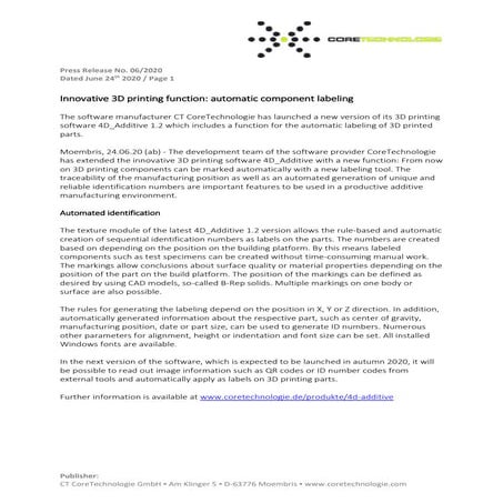 CT News: Innovative 3D printing function: automatic component labeling