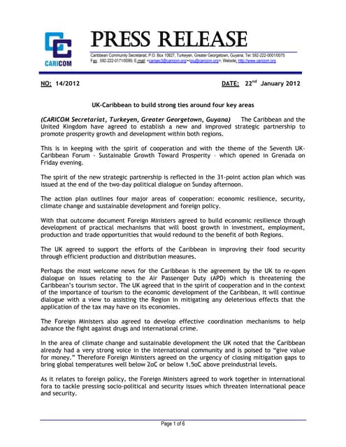 UK-Caribbean to build strong ties around four key areas