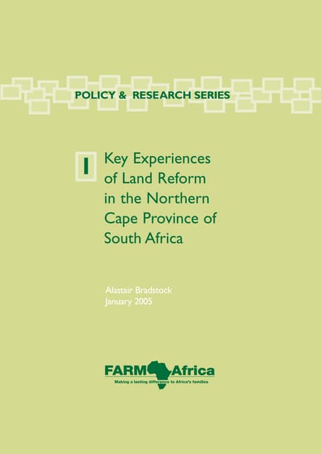 Key Experiences Of Land Reform In Northern Cape, South Africa