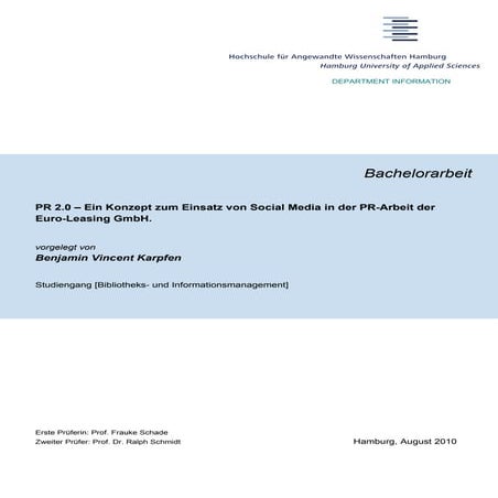 PR 2.0 - Ein Konzept zum Einsatz von Social Media fuer die PR-Arbeit der Euro...